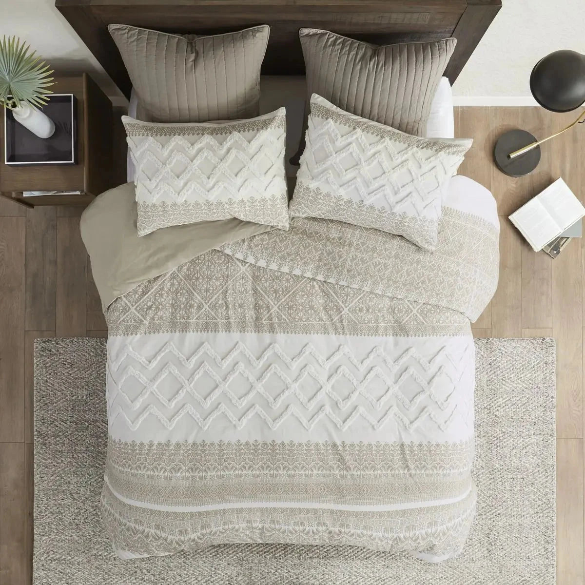 Scenic Floral & Geometric 3-Piece Cotton Duvet Cover Set with Chenille Tufting Julia M LifeStyles