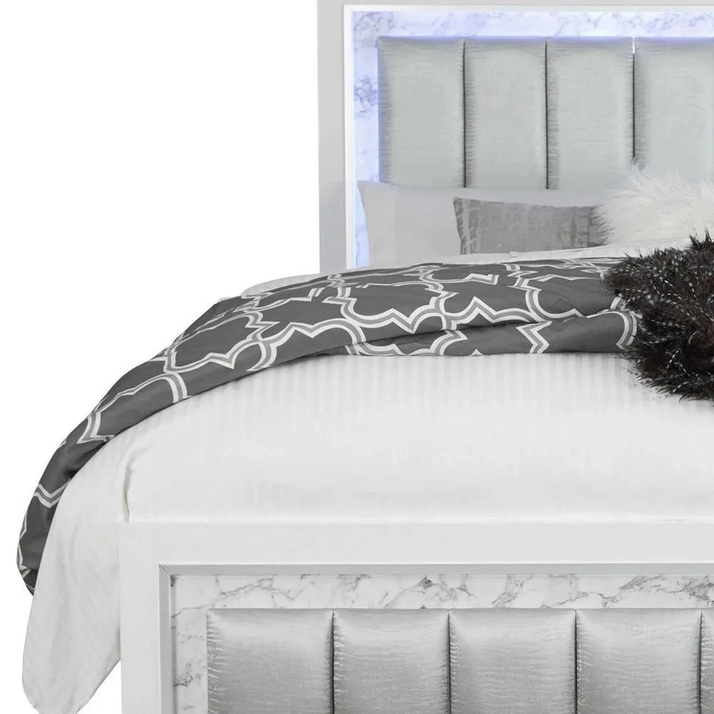 Classic Luxurious White Full Bed with LED Padded Headboard Julia M LifeStyles