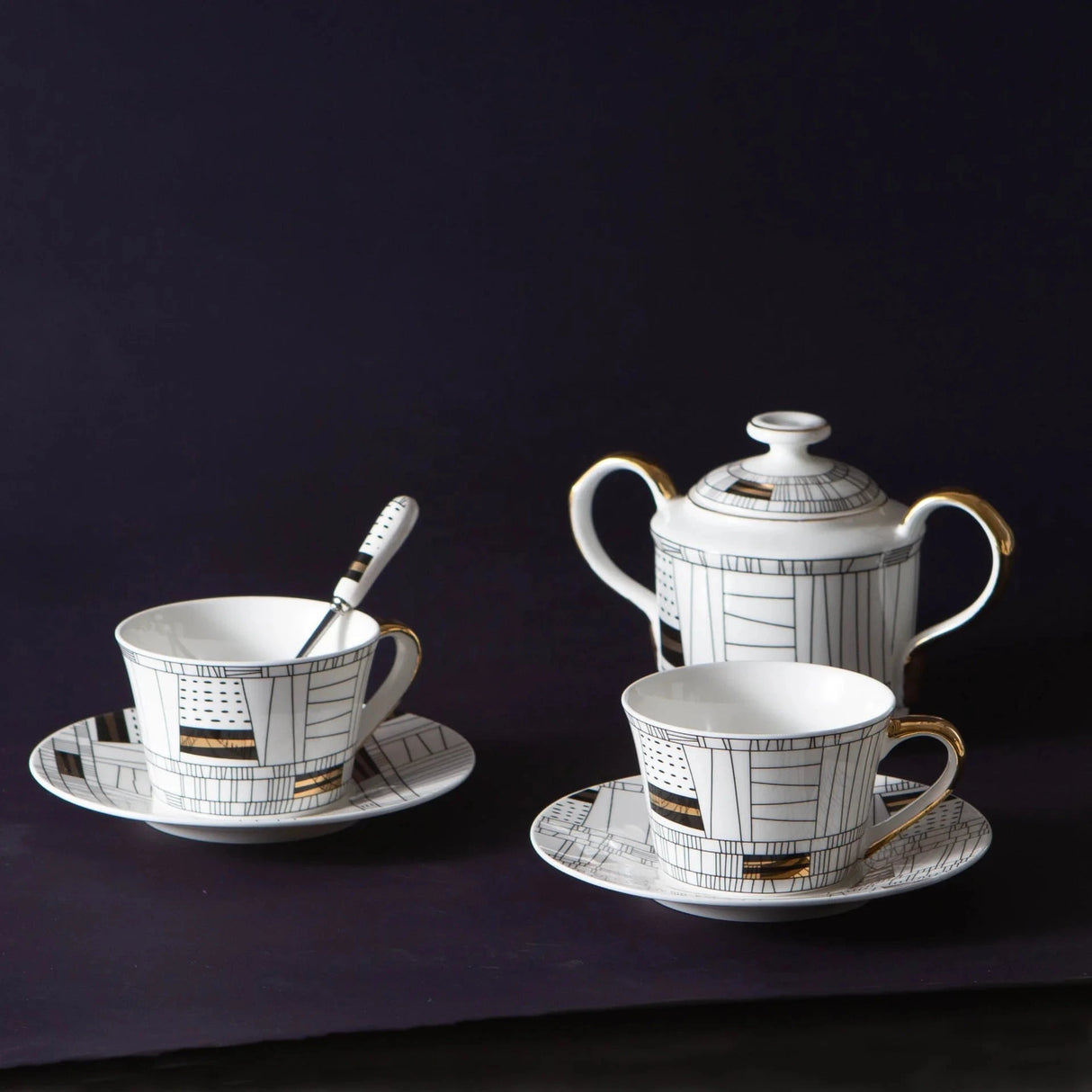 Brooke Series Coffee Cup Simple Hand-painted Gold Rim Bone China Cup Set Julia M LifeStyles