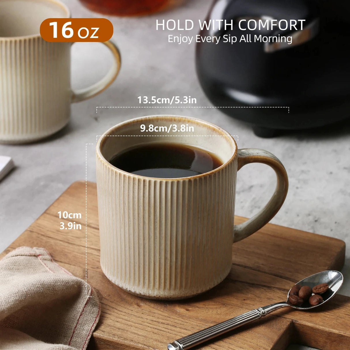 16Oz Stoneware Coffee Mugs Set of 4 Rustic Ceramic Coffee Cups Set with Large Handle Coffee Mugs for Latte Cocoa Tea Milk Beige Julia M LifeStyles