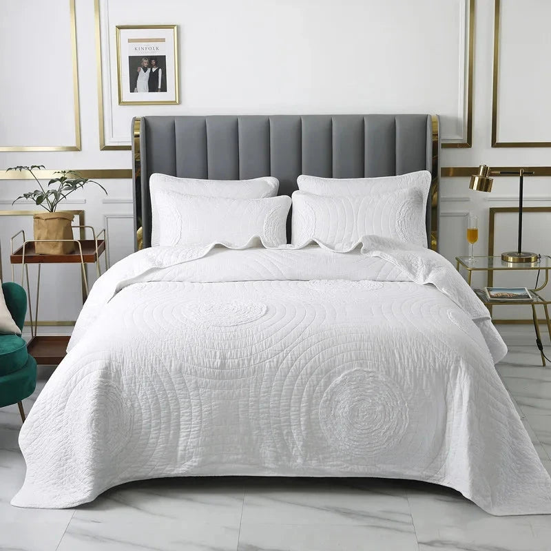 Handmade Bedding Quilts Embroidery Flower 100% Cotton Queen King Size Stitching Patchwork Bedspread 3pcs Quilt Set Julia M LifeStyles