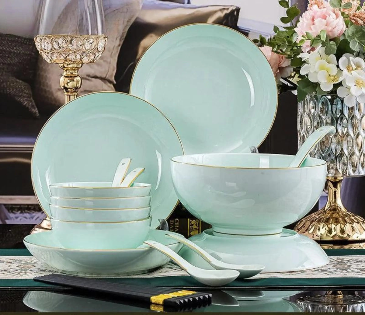Nordic Gold Rim Best Ceramic Dishes Plates Bowl Kitchen Porcelain Ceramic Tableware Sets Bone China Plates for Dinner Julia M LifeStyles