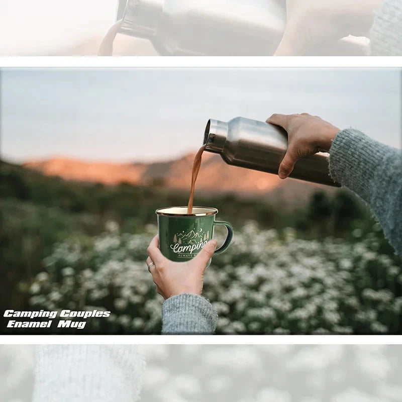 Enamel Coffee Mug Set of 2 - Camping Mugs for Coffee & Tea, 12oz Camping Coffee Cups with Lid (Camping Gifts/RV Essentials) Julia M LifeStyles