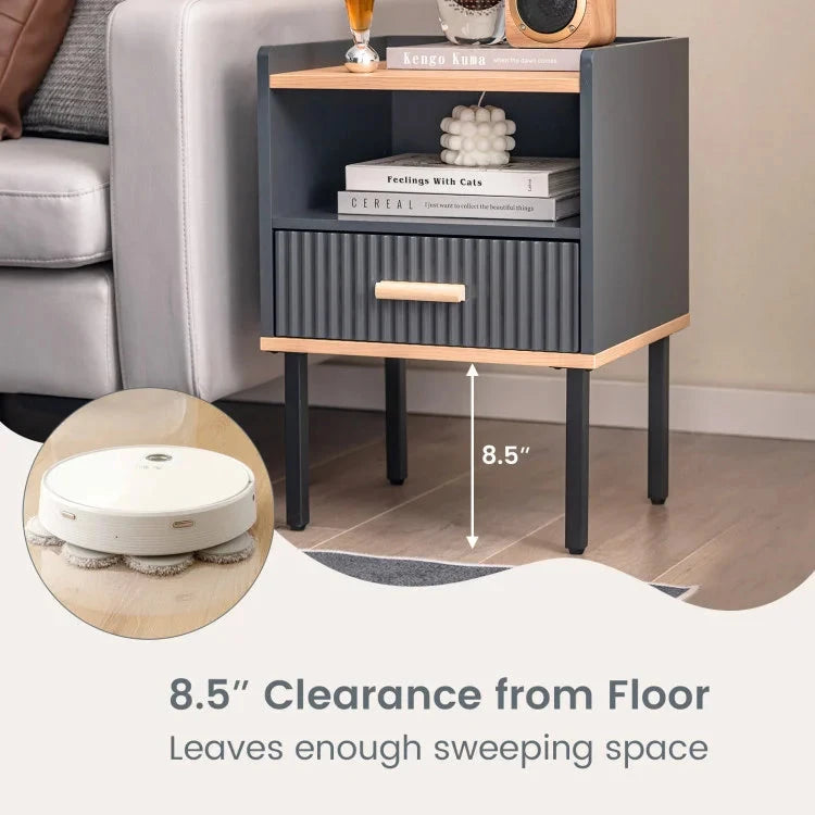 Modern Solid Pine Wood Nightstand Bedside End Table with Drawer and Open Shelf for Bedroom & Living Room for Apartment Use Julia M LifeStyles