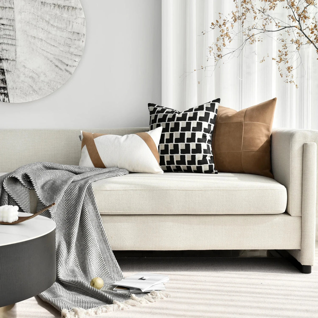 Echo Model Room Sofa Living Room Simple Striped Corduroy Homestay Decoration Pillow Set Chinese Waist Cushion Set Julia M LifeStyles