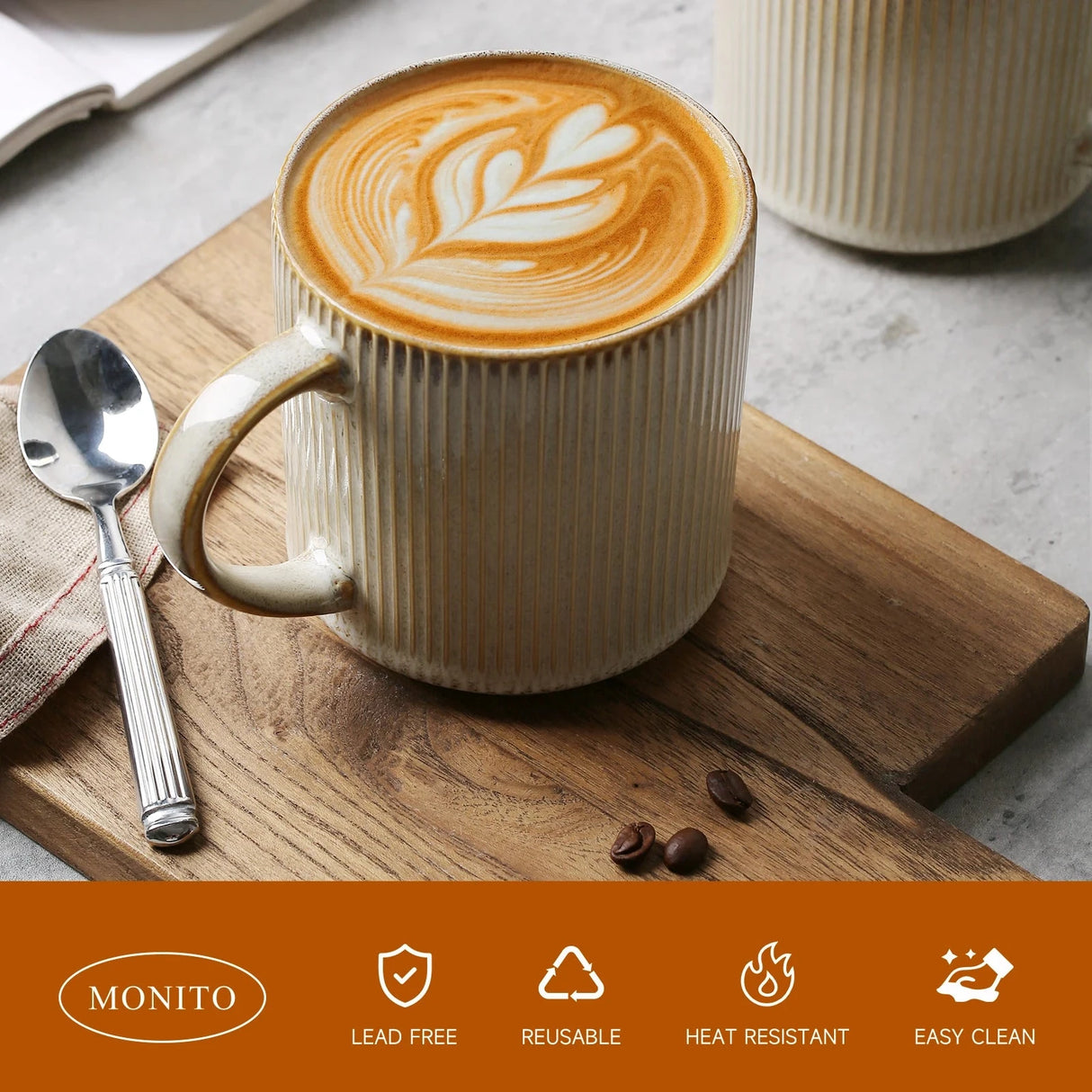 16Oz Stoneware Coffee Mugs Set of 4 Rustic Ceramic Coffee Cups Set with Large Handle Coffee Mugs for Latte Cocoa Tea Milk Beige Julia M LifeStyles