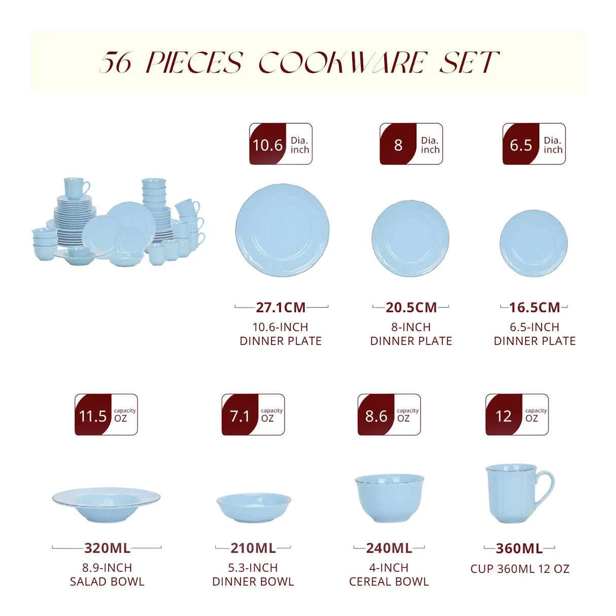 Cheap Blue Color Glazed Stoneware Dinner Set Tableware Ceramic Tableware 56pcs Ceramic Dinnerware Sets Julia M LifeStyles