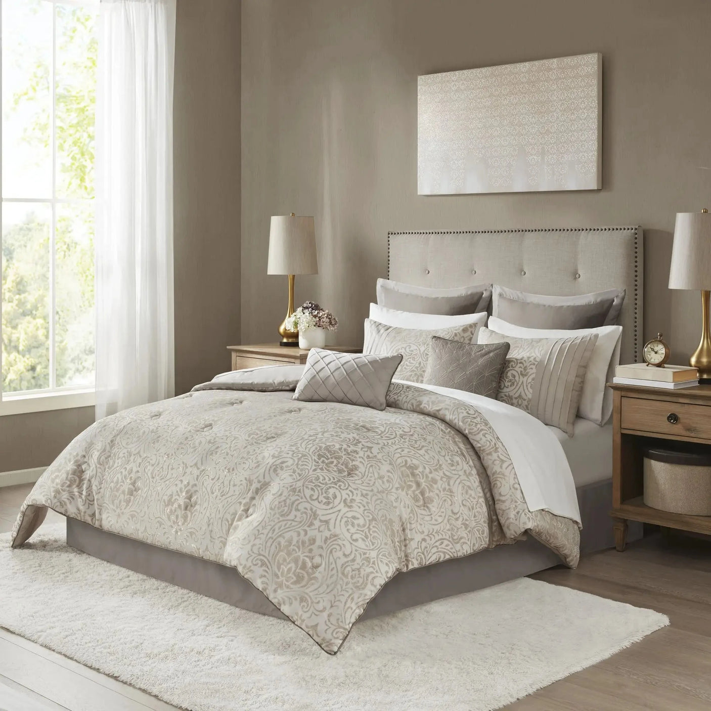12-Piece Floral & Solid Jacquard Comforter Set for Super King/King Julia M LifeStyles