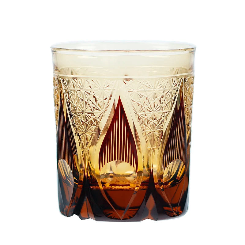 In Stock Edo Kiriko Style Rock Glass Hand Carved Cased Glass Cup With Candle Light Pattern for Souvenir Wedding Gift