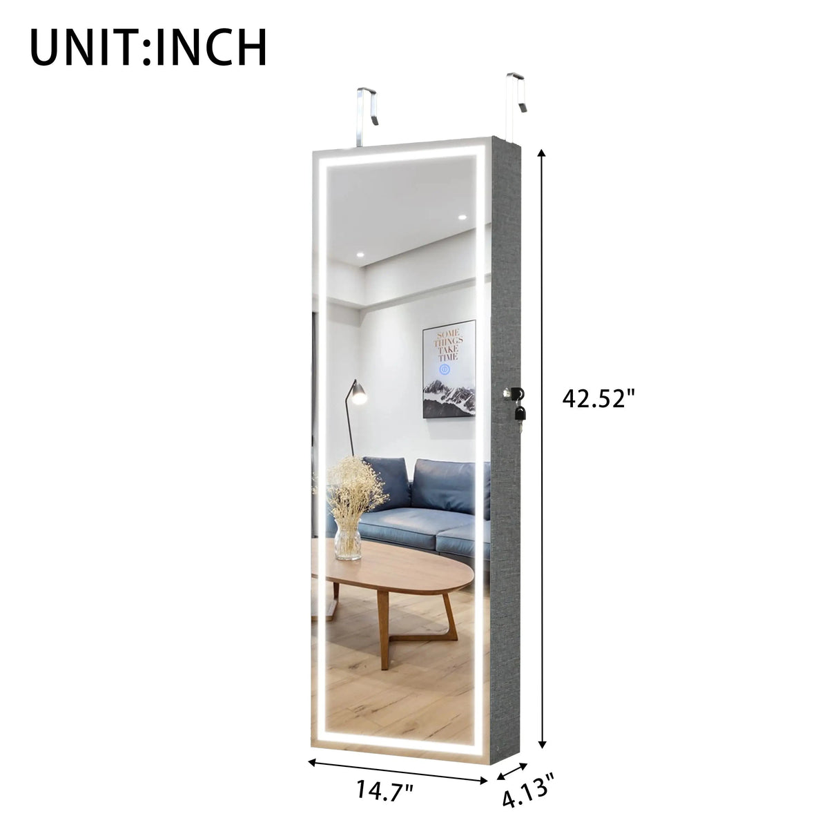 DB Fashion LED Light Jewelry Storage Mirror Cabinet Simple Stylish Design for Hanging on Door or Wall for Organizing Jewelry Julia M LifeStyles
