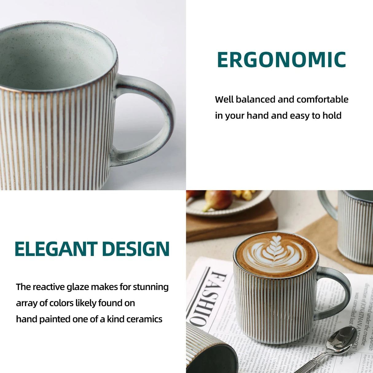 16Oz Ceramic Coffee Mugs Set of 4 Rustic Stoneware Coffee Cups Set with Large Handle for Latte Cocoa Tea Milk Smoky Blue Julia M LifeStyles