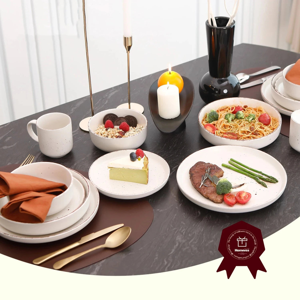 Nordic Style Round Stoneware 20pc Dinnerware Sets Speckled Matt White Plate and Bowl Set Julia M LifeStyles