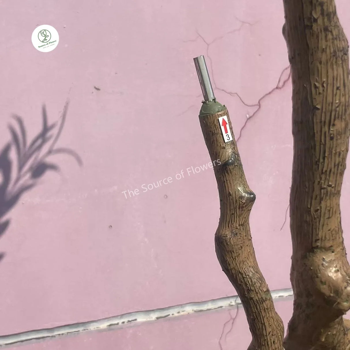 Floral tool with wooden handle and metal tip on a pink background