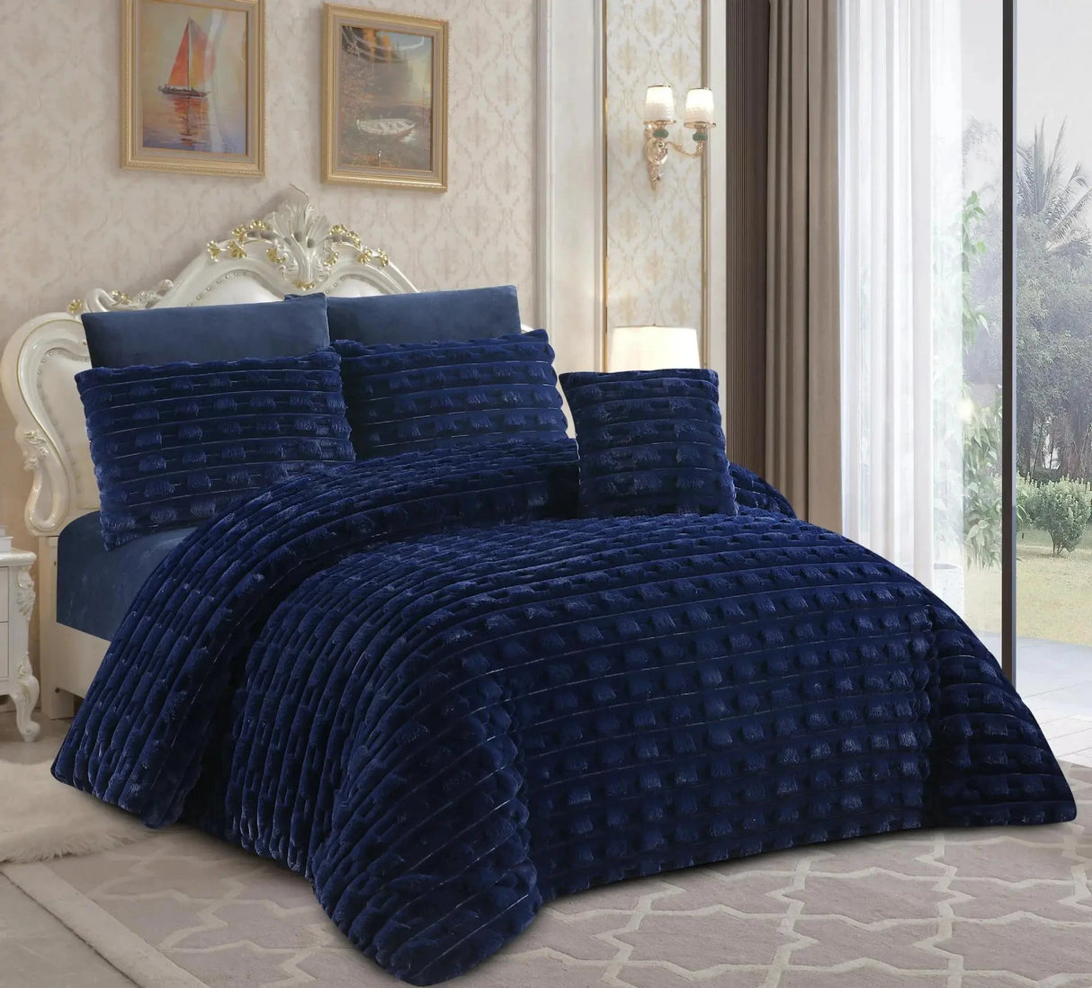 Light Luxury Rabbit Fur Plush 4-Piece Winter Set Julia M LifeStyles