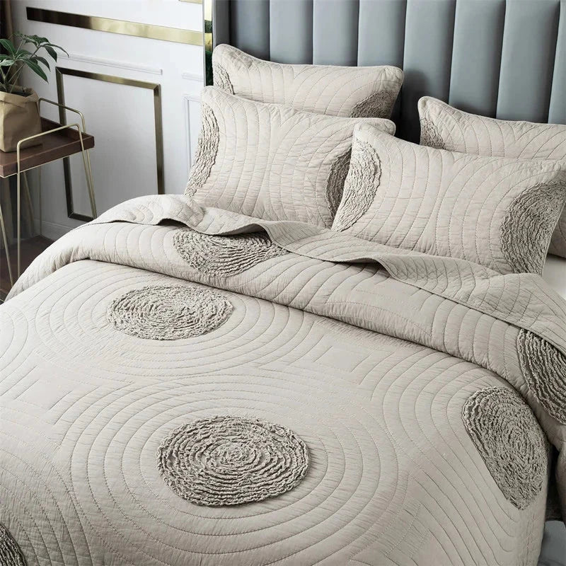 Handmade Bedding Quilts Embroidery Flower 100% Cotton Queen King Size Stitching Patchwork Bedspread 3pcs Quilt Set Julia M LifeStyles