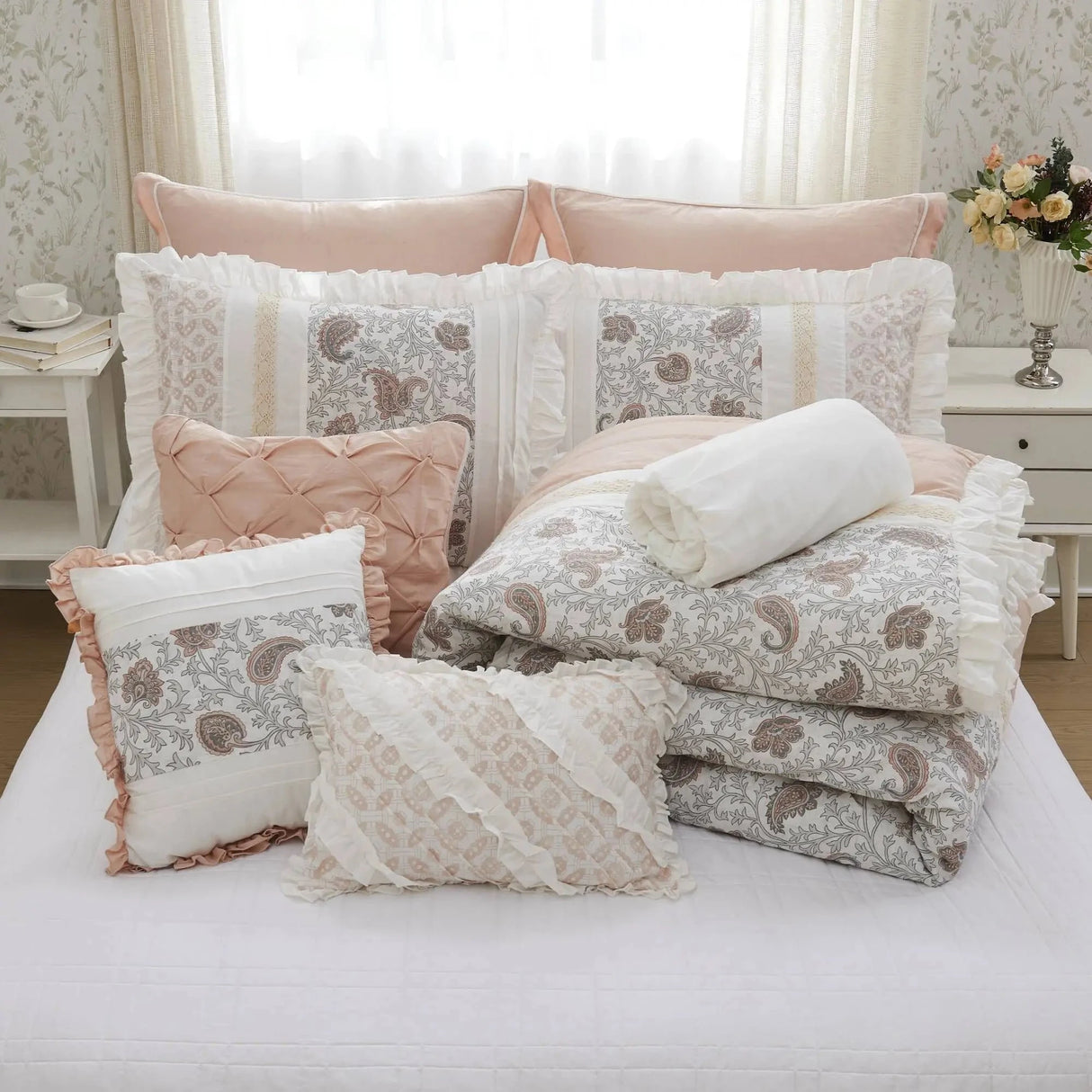 9-Piece Floral Comforter Set in 100% Cotton Percale - King & Super King Sizes Julia M LifeStyles