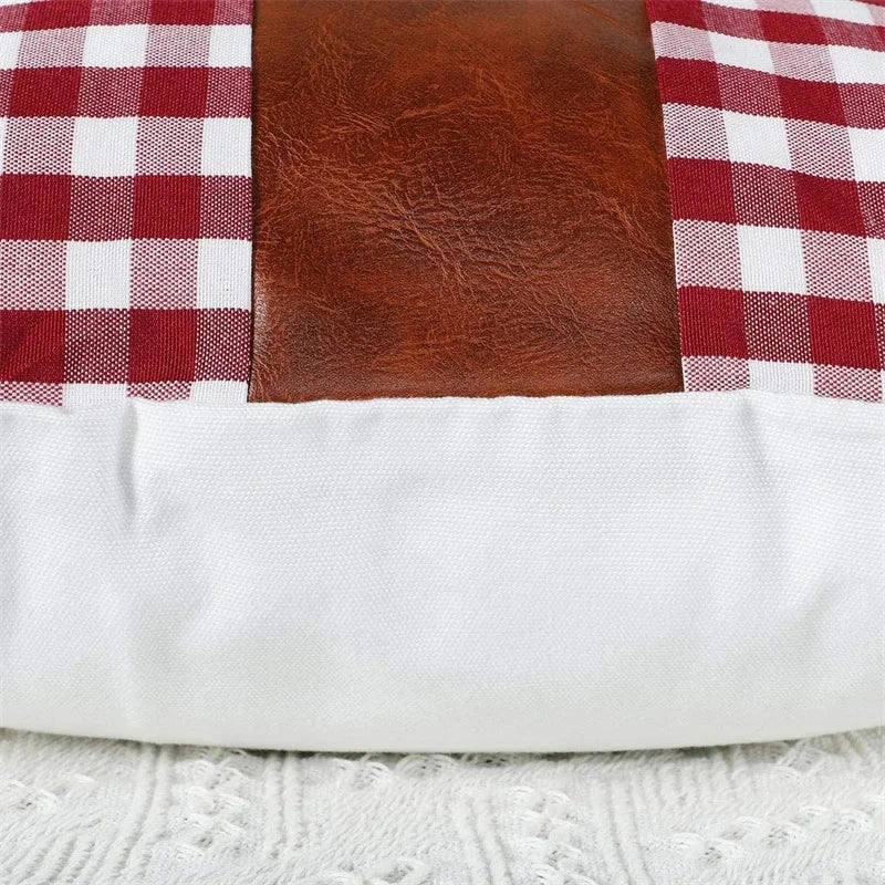 Buffalo Check Plaid Farmhouse Decorative Throw Pillow Covers Boho Accent Faux Leather Pillowcases for Couch Sofa Julia M LifeStyles