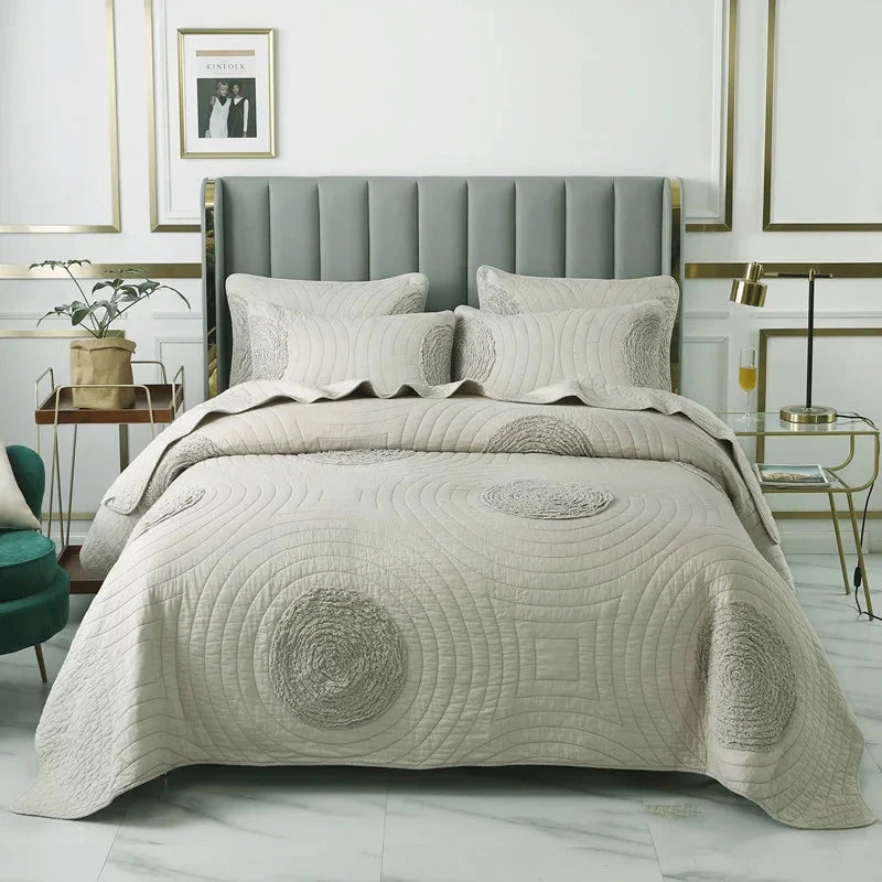 Handmade Bedding Quilts Embroidery Flower 100% Cotton Queen King Size Stitching Patchwork Bedspread 3pcs Quilt Set Julia M LifeStyles