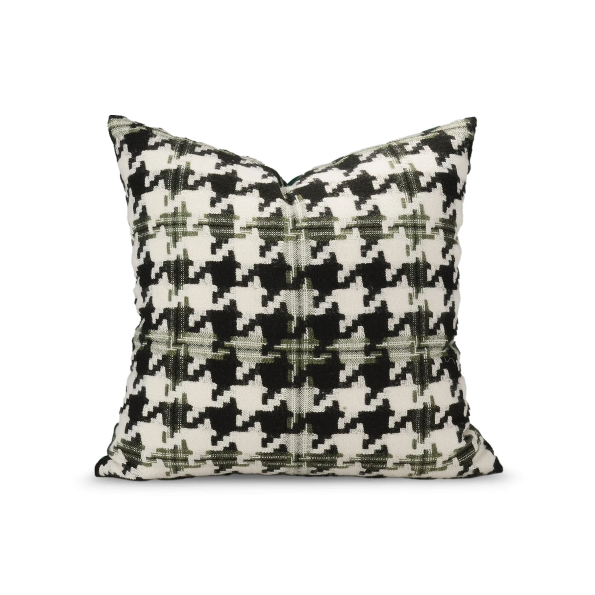 Decorative pillow with black and white pattern on a white background