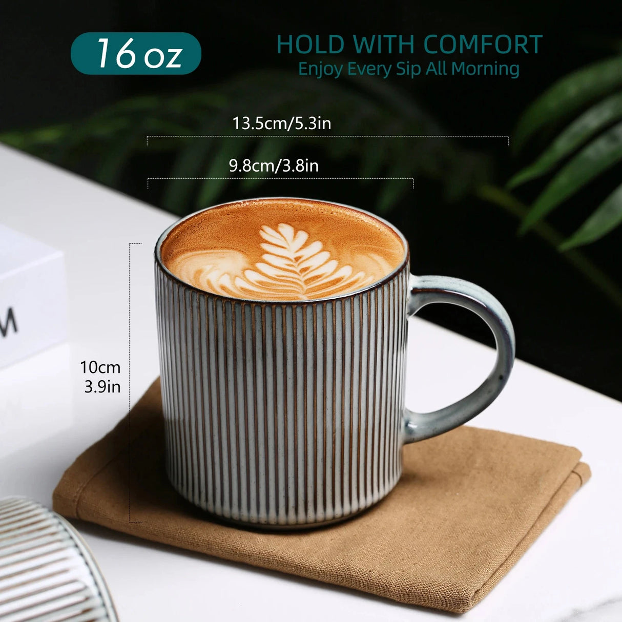 16Oz Ceramic Coffee Mugs Set of 4 Rustic Stoneware Coffee Cups Set with Large Handle for Latte Cocoa Tea Milk Smoky Blue Julia M LifeStyles