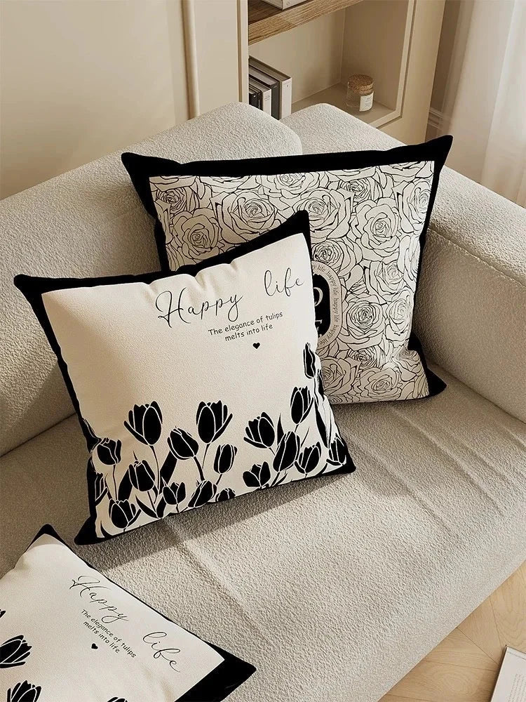 Nordic Style High-End French Retro Pillow Black and White Abstract Art Decorative Cushion for Sofa Bedroom Julia M LifeStyles