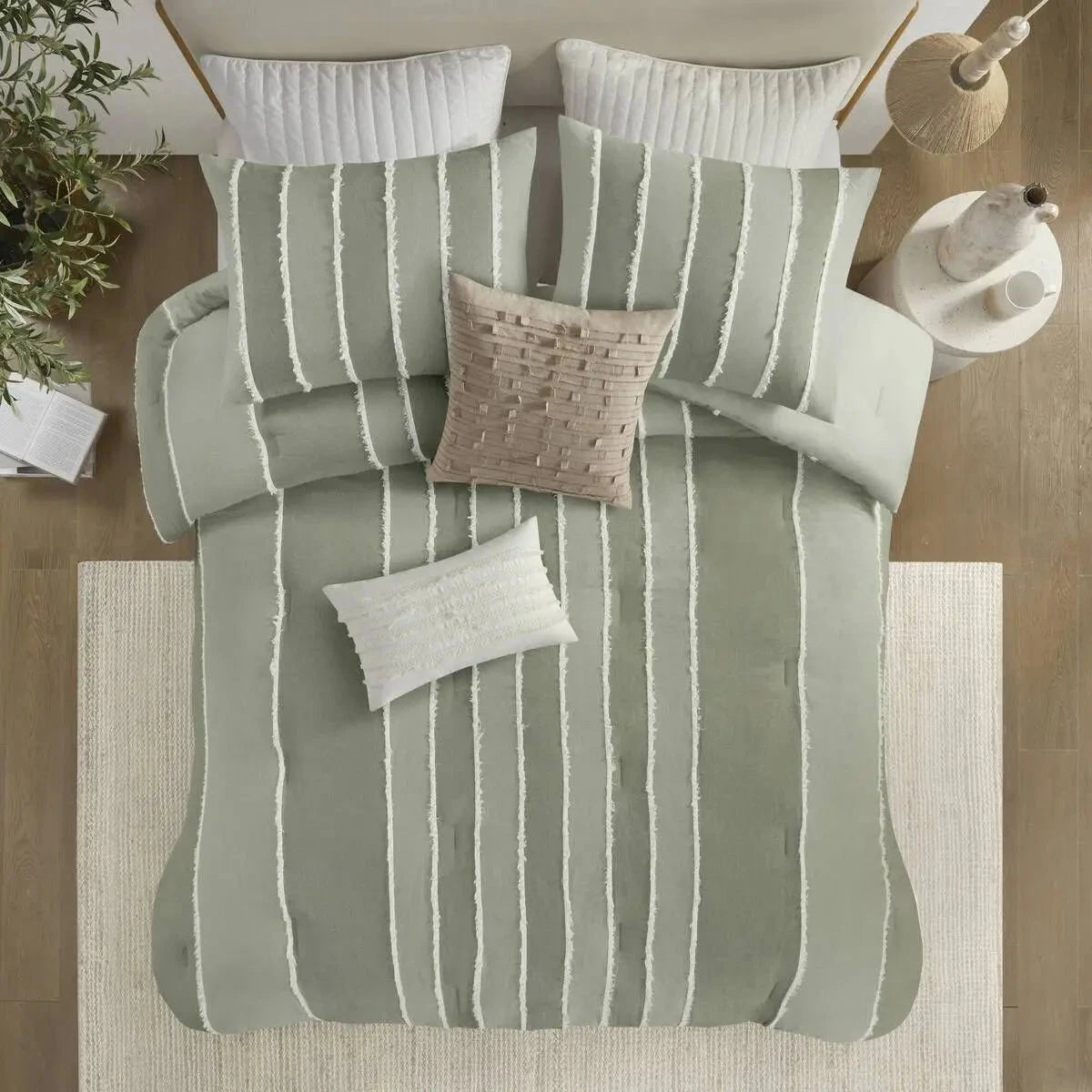 3-Piece Striped Cotton Comforter Set with Floral Patterns Julia M LifeStyles