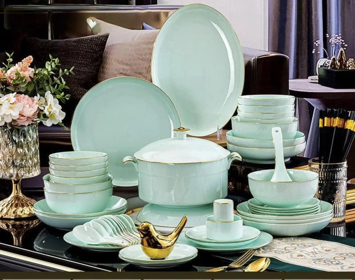 Nordic Gold Rim Best Ceramic Dishes Plates Bowl Kitchen Porcelain Ceramic Tableware Sets Bone China Plates for Dinner Julia M LifeStyles