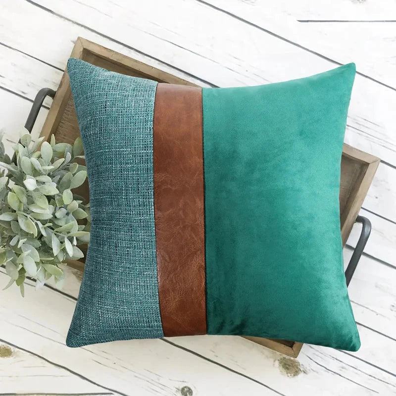 Cotton Linen Velvet Patchwork Faux Leather Pillow Cover Modern Farmhouse Decor Accent Cushion Case Decorative Throw Pillowcase Julia M LifeStyles