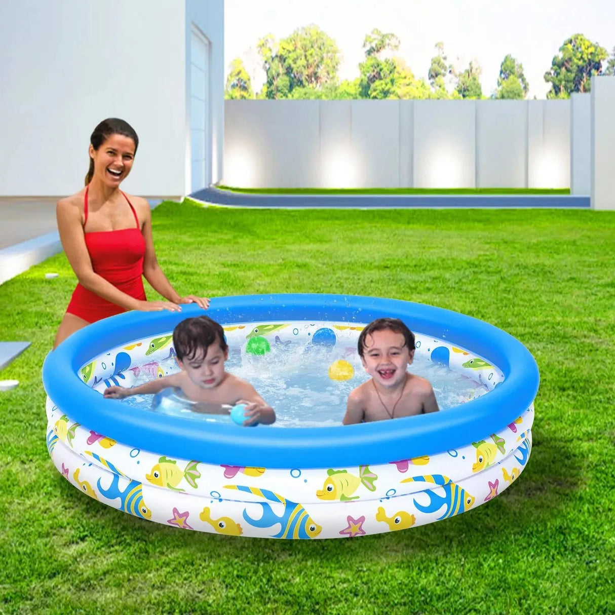 DB Large 48x10In Outdoor Inflatable Swimming Pool Foldable Pump-Type Ball Pool with Sea Logo for 2 Kids and Family Use Julia M LifeStyles