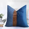 Cotton Linen Velvet Patchwork Faux Leather Pillow Cover Modern Farmhouse Decor Accent Cushion Case Decorative Throw Pillowcase Julia M LifeStyles