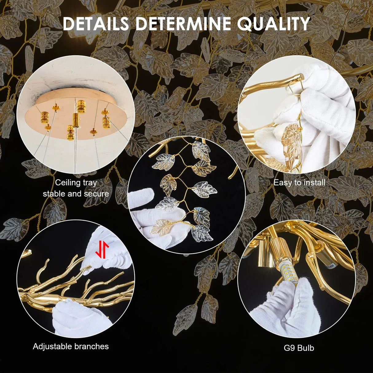 Large Gold Brass Crystal Chandelier with Raindrop Leaf Design Julia M LifeStyles