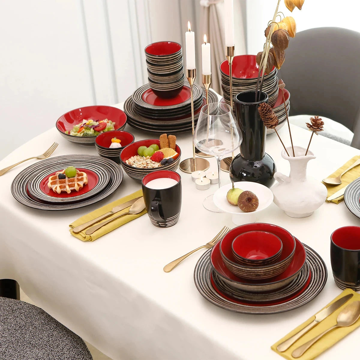 Red Tableware Wholesale Stoneware Dinnerware Bowl Plate Dishes Ceramic Dinnerware Sets for Independence Day Julia M LifeStyles