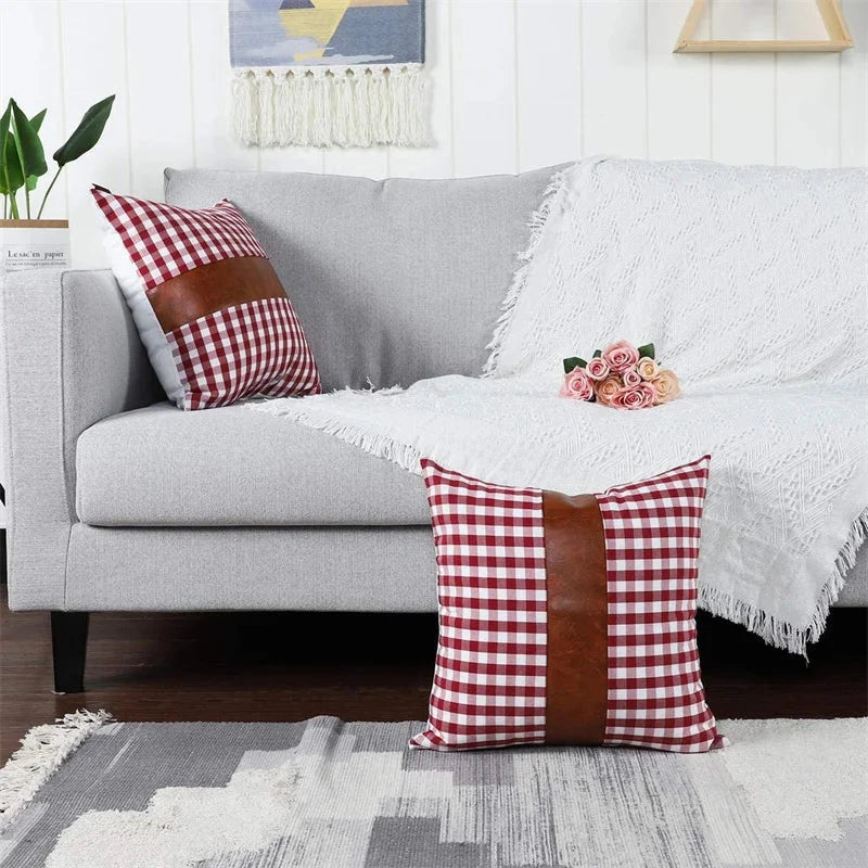 Buffalo Check Plaid Farmhouse Decorative Throw Pillow Covers Boho Accent Faux Leather Pillowcases for Couch Sofa Julia M LifeStyles