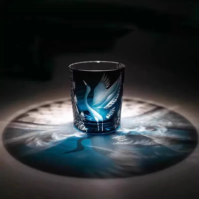 Japanese Hand Engraved Pine Crane Edo Kiriko Crystal High Quality Reusable Shot Glass Wine Brandy Snifter