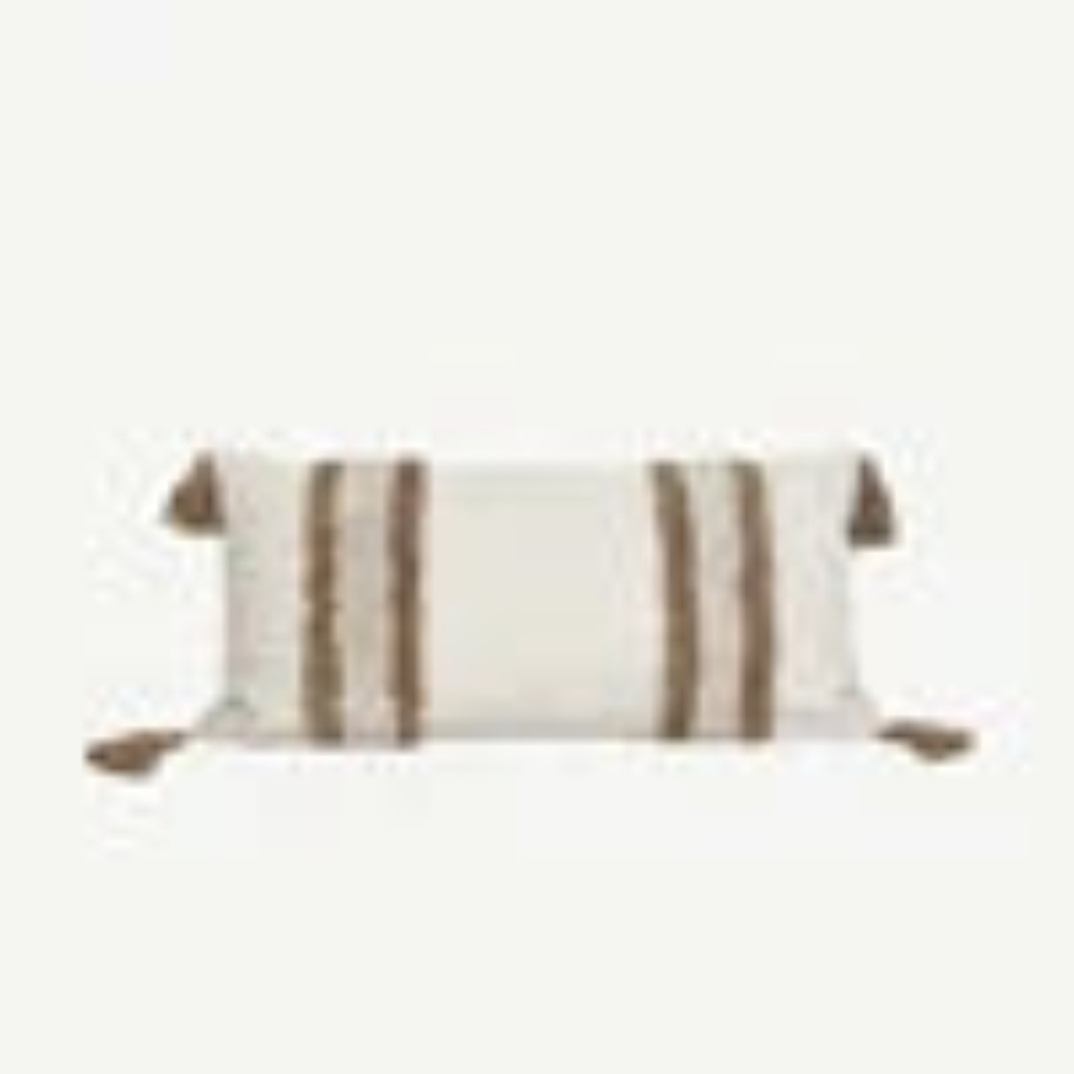 Striped pillow with a wooden button on a white background