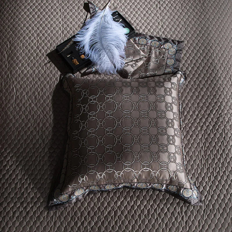 Golden Silver Red Luxury Wedding Royal Bedding sets Queen King size Embroidery Silk Satin Bohemia Duvet cover Bed sheet set - Julia M LifeStyles