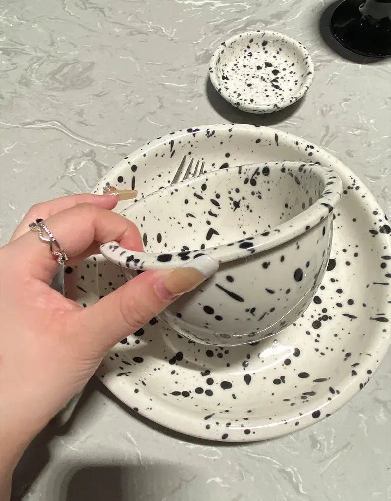 Japanese Style Retro Black White Spotted Ceramic Tableware Set - Julia M LifeStyles