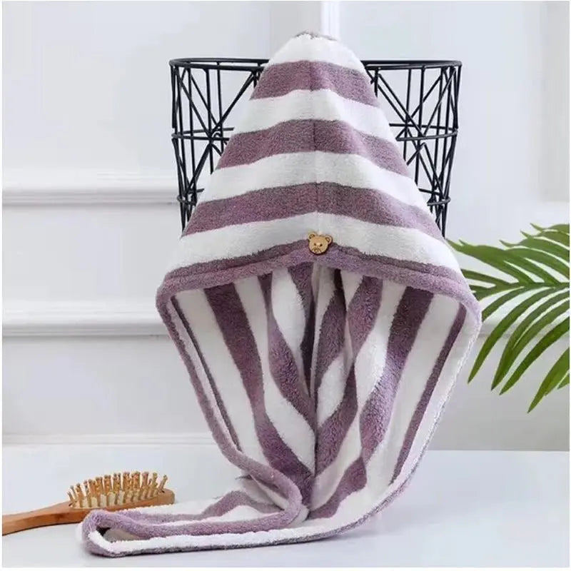 Ladies' Stripe Quick-Dry Hair Towel & Bath Cap - Julia M LifeStyles