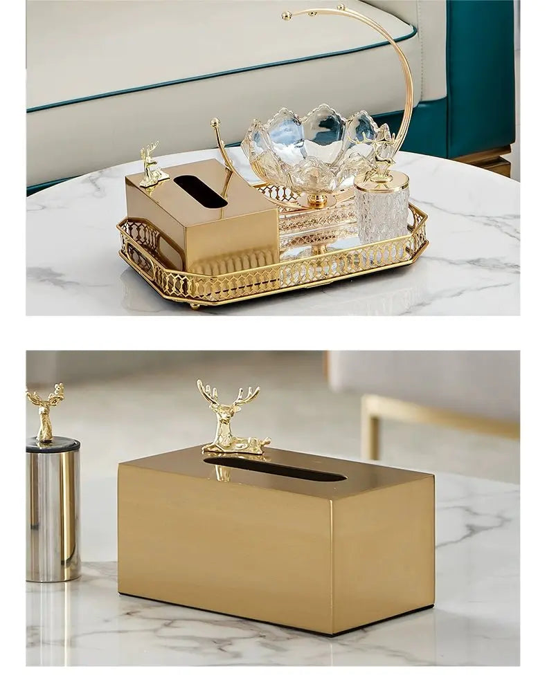 Luxurious Golden Alloy Tissue Box for Modern Living Spaces - Julia M LifeStyles