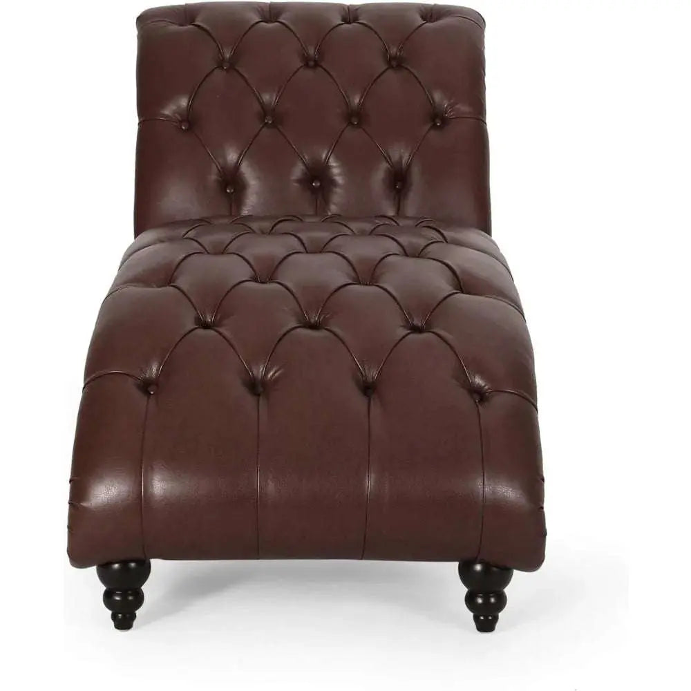 Luxurious Leather Chaise Longue with Curved Design & Rolling Chair Backrest - Julia M LifeStyles