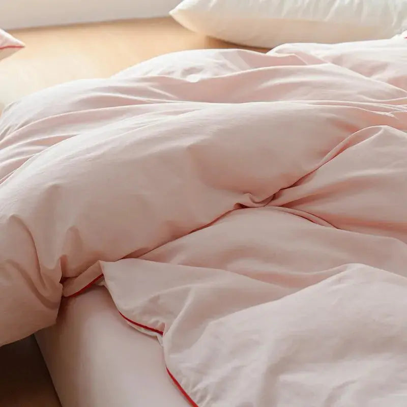 100%Washed Cotton Duvet Cover Set Comfy Simple Stripe Textured Soft Twin Double Queen Bedding set Flat/Fitted Sheet Pillowcases - Julia M LifeStyles