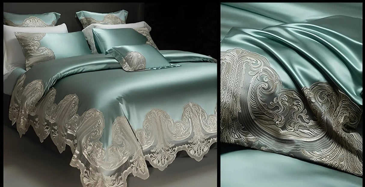 Luxury Pure Cotton Lace Bedding Set - Four-Piece European Style Julia M Home & Kitchen