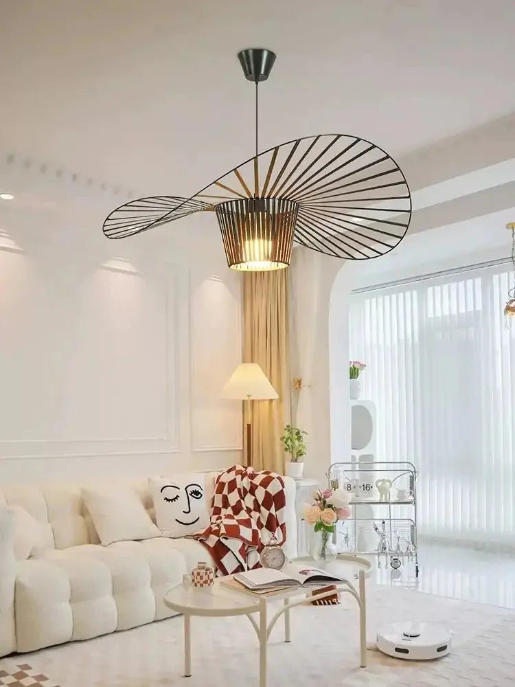 Modern French Designer Straw Hat Chandelier with LED Lighting - Julia M LifeStyles