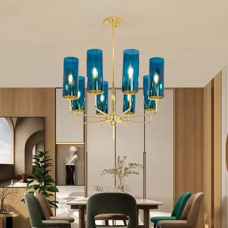 Modern Luxury Glass Chandelier with 6-15 Heads in Blue/Cognac - Julia M LifeStyles