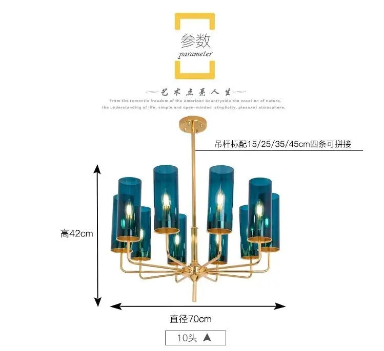 Modern Luxury Glass Chandelier with 6-15 Heads in Blue/Cognac - Julia M LifeStyles