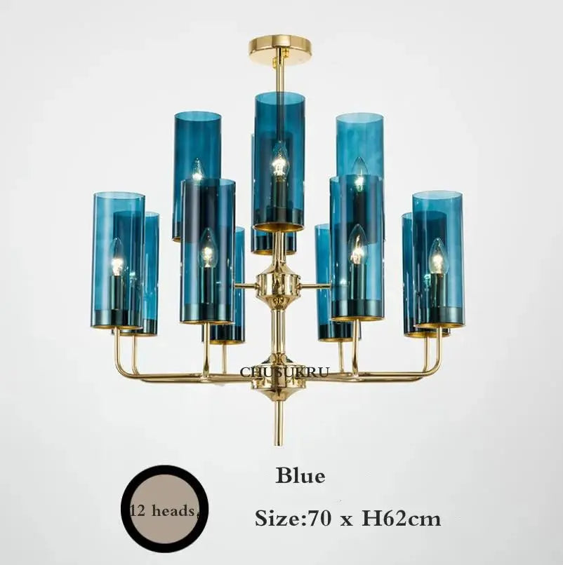 Modern Luxury Glass Chandelier with 6-15 Heads in Blue/Cognac - Julia M LifeStyles