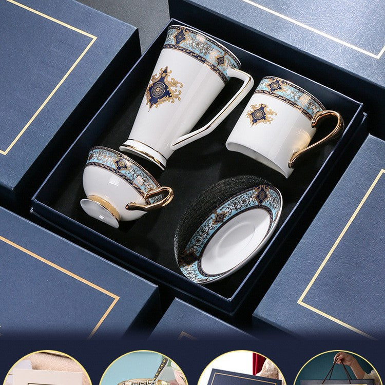 European Porcelain Coffee Cup & Saucer Set – 4-Piece British Afternoon Tea Gift Set