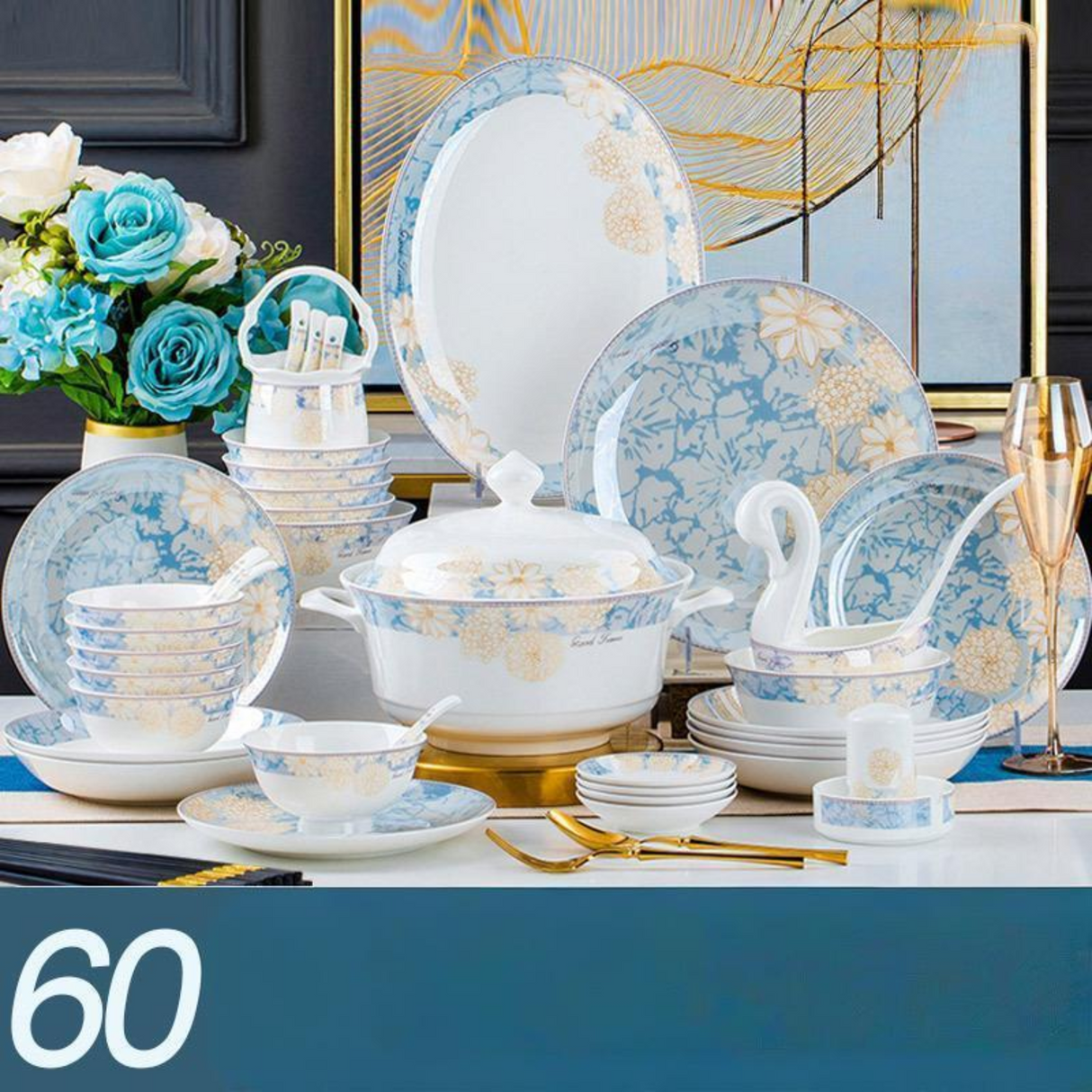 16-80PCs European Style Light Luxury Bone China Time Stroll Dinnerware Set Julia M Home & Kitchen