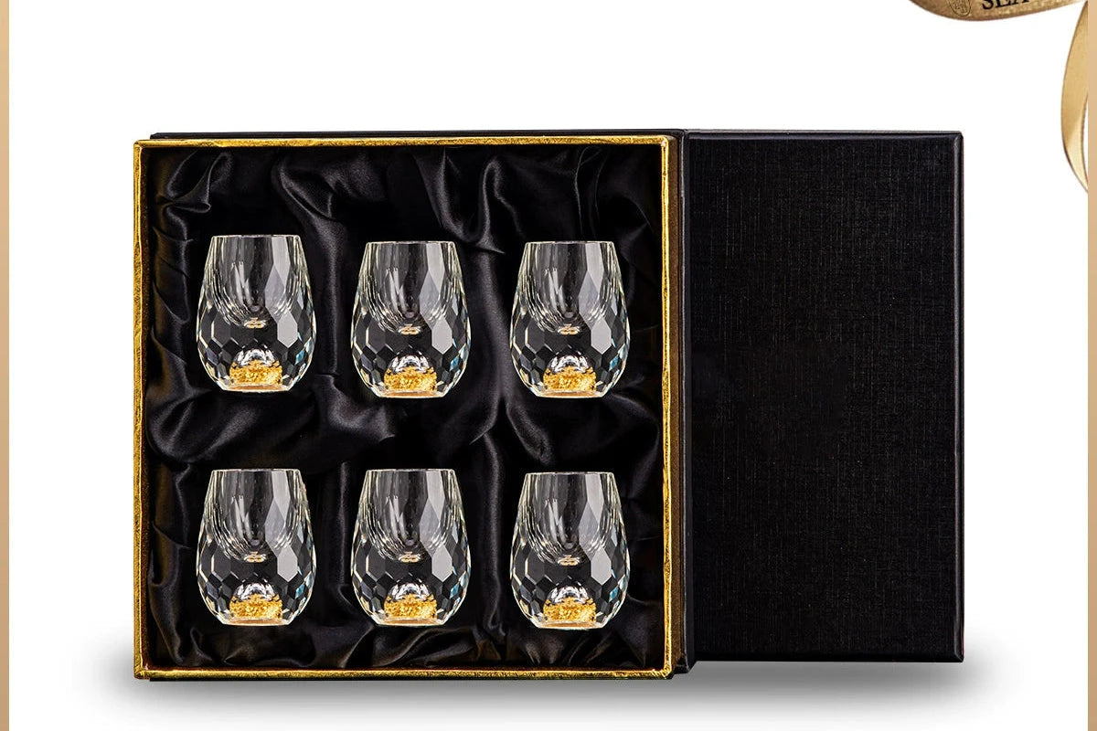 Crystal Glass Wine Decanter Set with Gold Foil Shot Cup Julia M LifeStyles