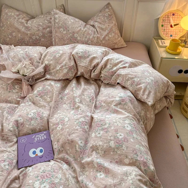 Class A Four-Piece Bedding Set Pure Cotton All Cotton All Year Round Quilt Cover Bed Sheets Quilt Cover Bed Student Dormitory Three-Piece Set Fitted Sheet 4 Julia M LifeStyles
